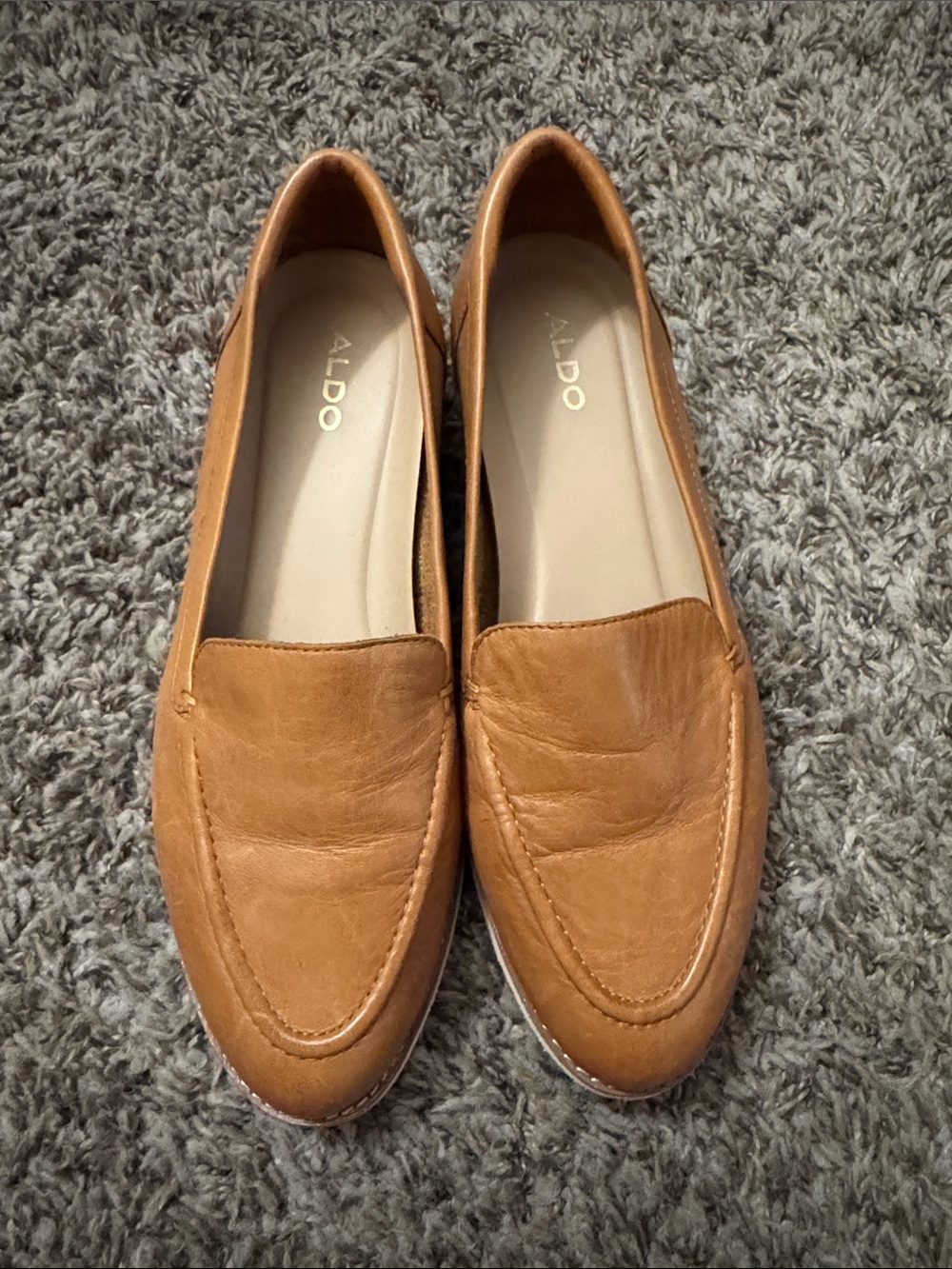 ALDO Women's Cognac Leather Slip-On Loafers